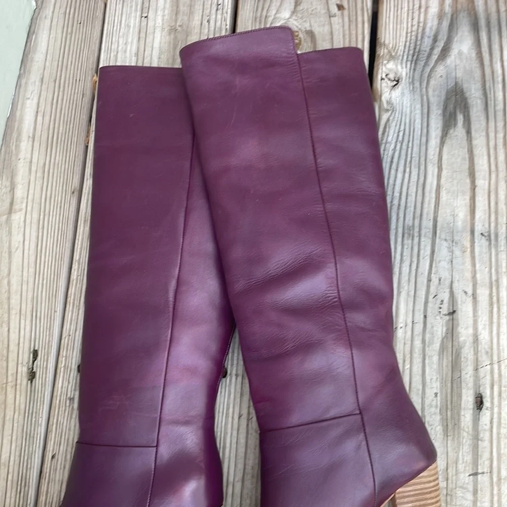 NIB- Kate Spade Saturday Burgundy Leather Knee High Block Heel Boots size 7.5